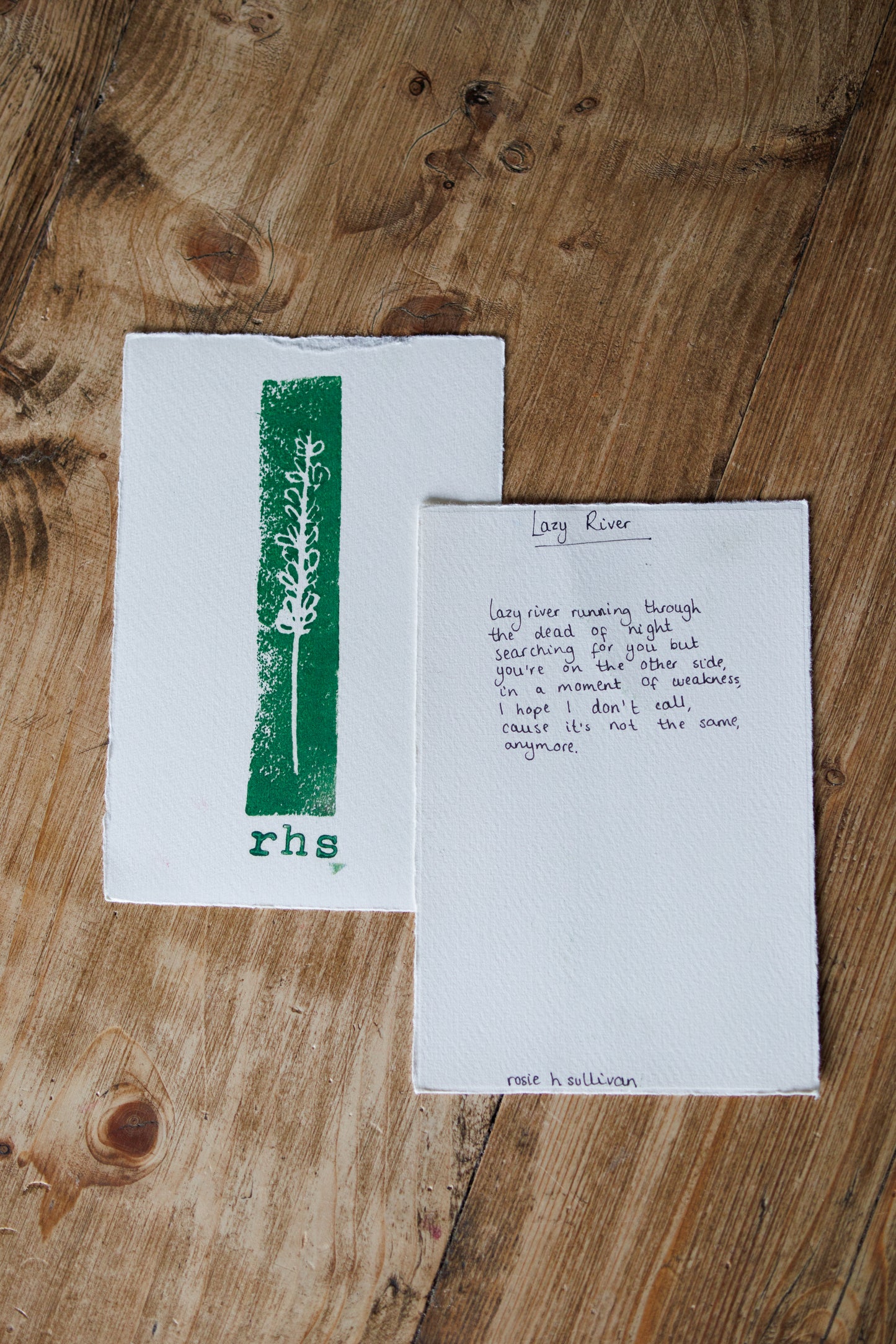 Lyric Lino Prints - handprinted and handwritten
