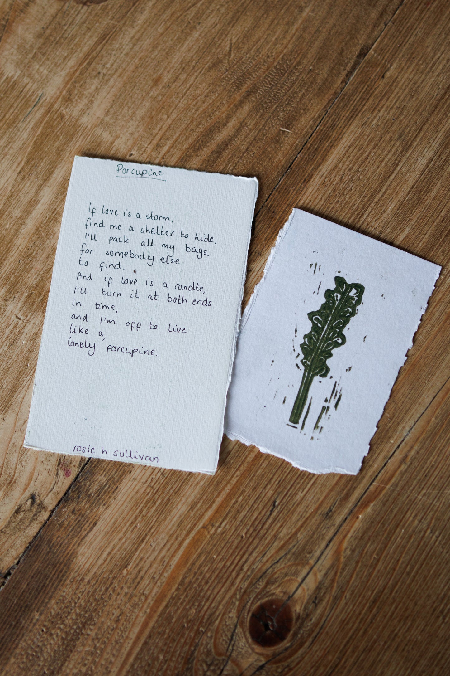 Lyric Lino Prints - handprinted and handwritten
